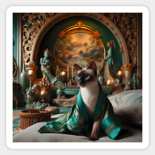 Siamese Cat in Green Silk Robe Sticker